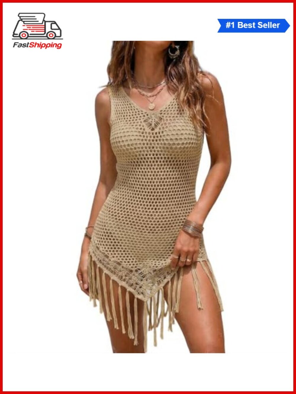 ✨ Ekouaer Women's Crochet Swimsuit Coverup Beach Tassel Tunic Sleeveless